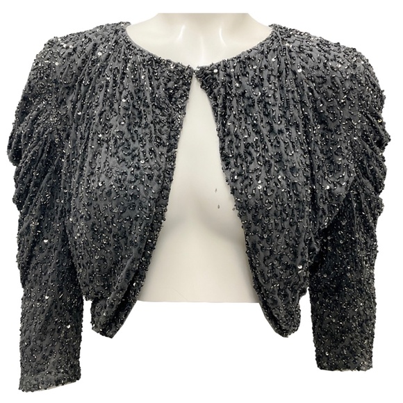 HAUTE HIPPIE HEMATITE SEQUIN EMBELLISHED JACKET - Picture 1 of 5